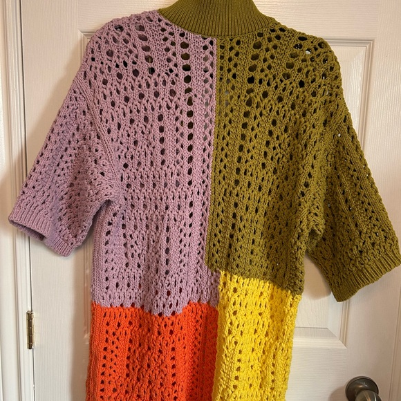 Zara Oversized Colorblock Patchwork Crochet Chunky Knit Granny Square Sweater S - Picture 9 of 15